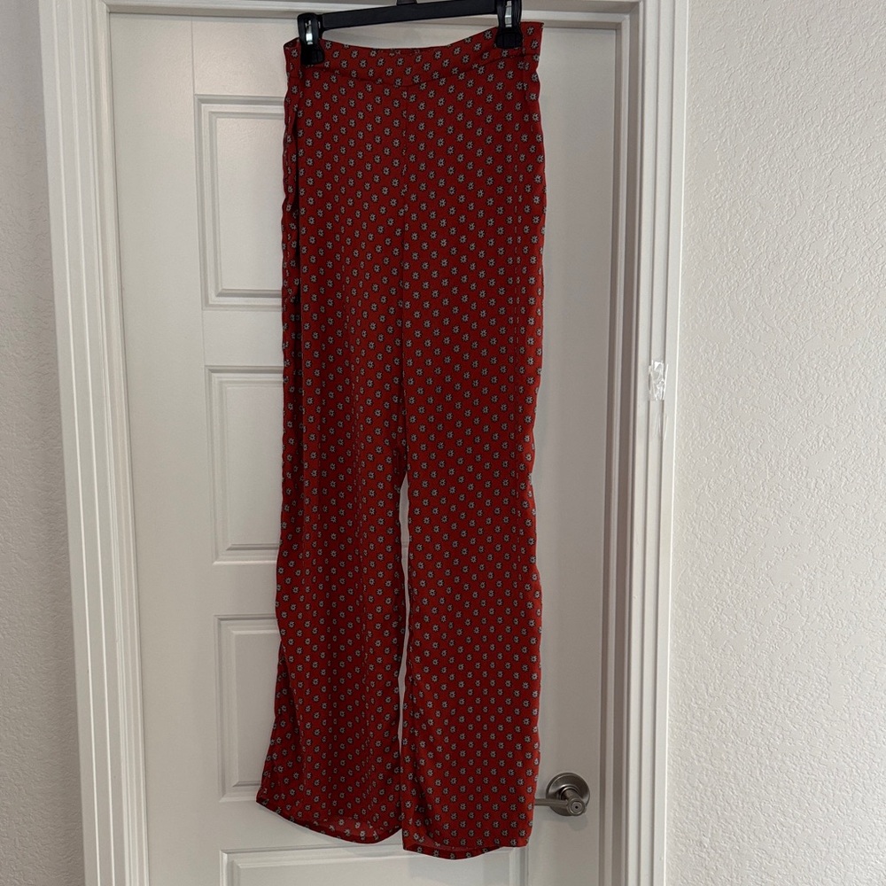 Lulu's Red Patterned Wide Leg Pants
